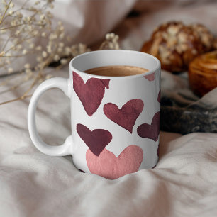 Mug Coeurs d'aquarelle de la Saint-Valentin - rose fon