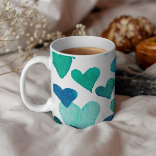 Mug Coeurs d'aquarelle de la Saint-Valentin - turquois