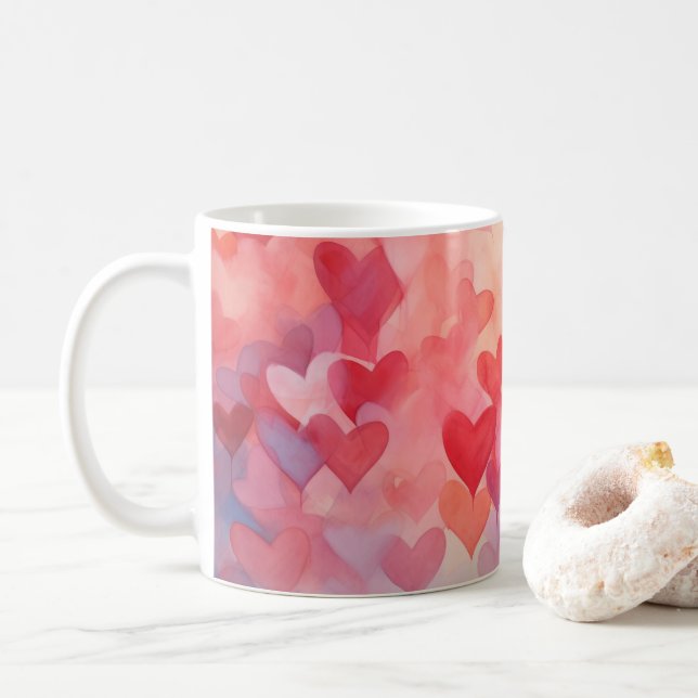 Mug Coeurs d'aquarelle moderne Motif Rouge orange (Avec donut)