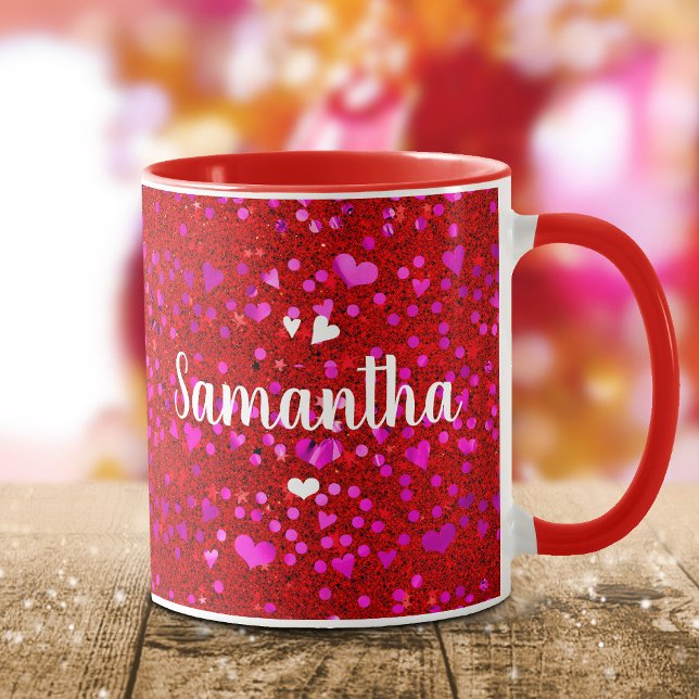 Mug Coeurs de feuille rose mou parties scintillant mon (Créateur téléchargé)
