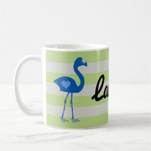 Mug Coeurs de Flamant rose personnalisés (Blue-Neon)