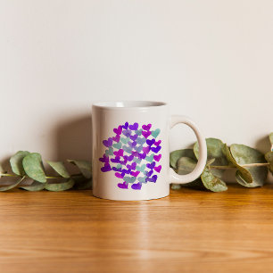Mug Coeurs de la Saint Valentin - violet et aqua