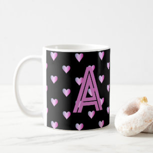 Mug Coeurs de monogramme violet noir