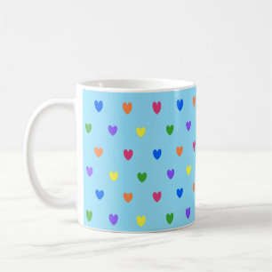 Mug Coeurs de polka arc-en-ciel sur bleu bébé