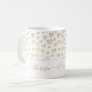 Mug Coeurs d'or romantique Personnalisé Nommé Coffee M