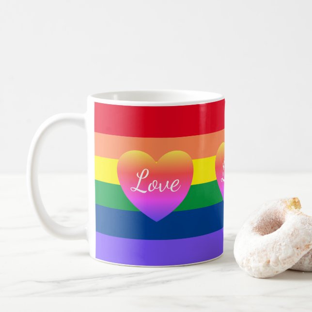 Mug Coeurs du drapeau arc-en-ciel LGBTQ gay pride (Avec donut)