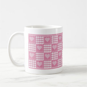 Mug Cœurs en patchwork à carreaux buffles rose et blan
