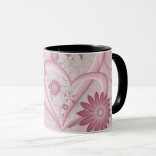 Mug Coeurs et fleurs Abstraits roses Aimer l'art fract