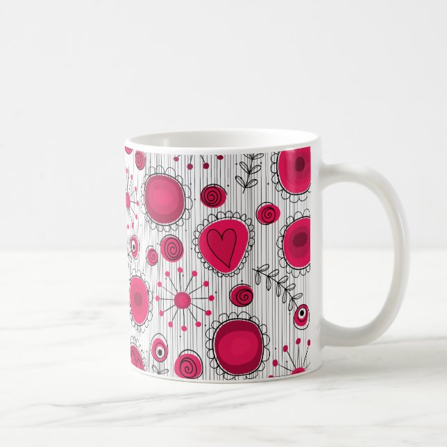 Mug Coeurs et fleurs blancs et rouges blancs (Droite)
