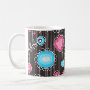 Mug Coeurs et fleurs rose et bleu Whimsical
