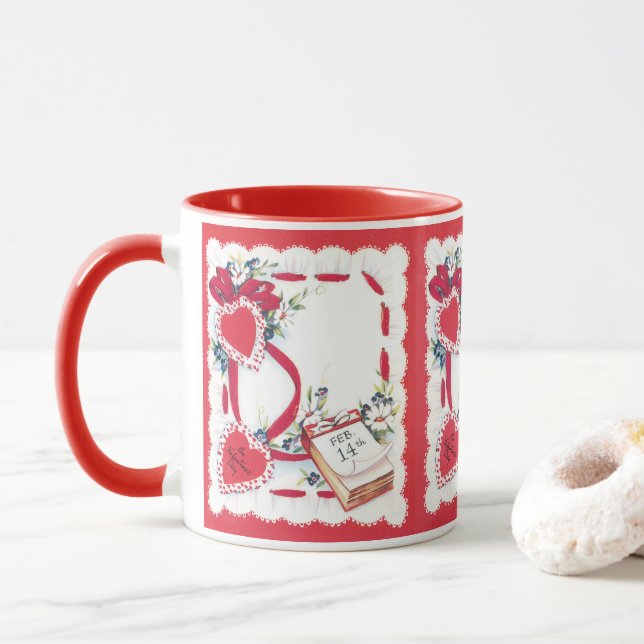 Mug Coeurs, fleurs et ruban de la Saint-Valentin vinta (Avec donut)