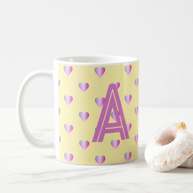 Mug Coeurs Monogrammes Lilac Jaune (Avec donut)
