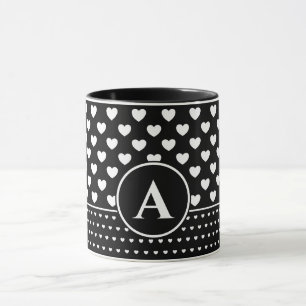Mug Cœurs Noir Et Blanc Élégants - Monogramme Personna