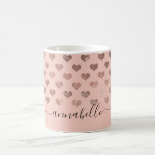 Mug Coeurs or rose rose rose mignonne Élégant Script