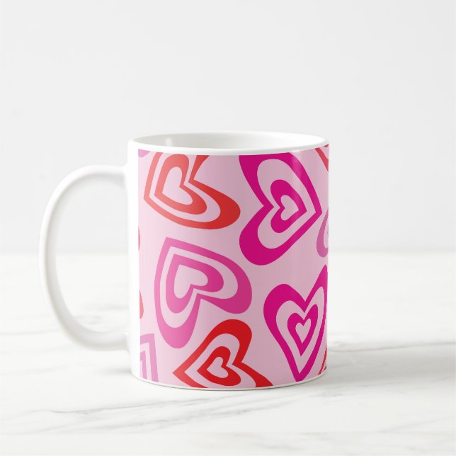 Mug Coeurs psychédéliques rétro rouges et roses (Gauche)