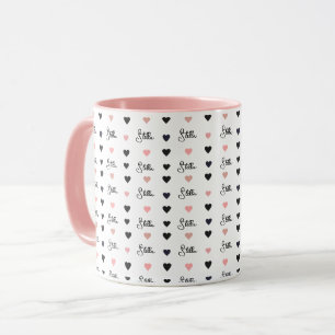 Mug Coeurs roses alignées avec le nom répété