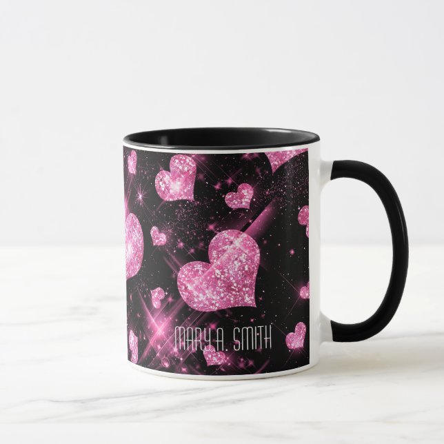 Mug Coeurs roses de parties scintillantes (Droite)