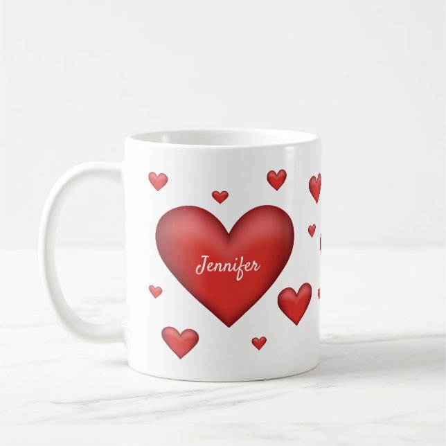 Mug Coeurs rouges avec nom personnalisé (Gauche)