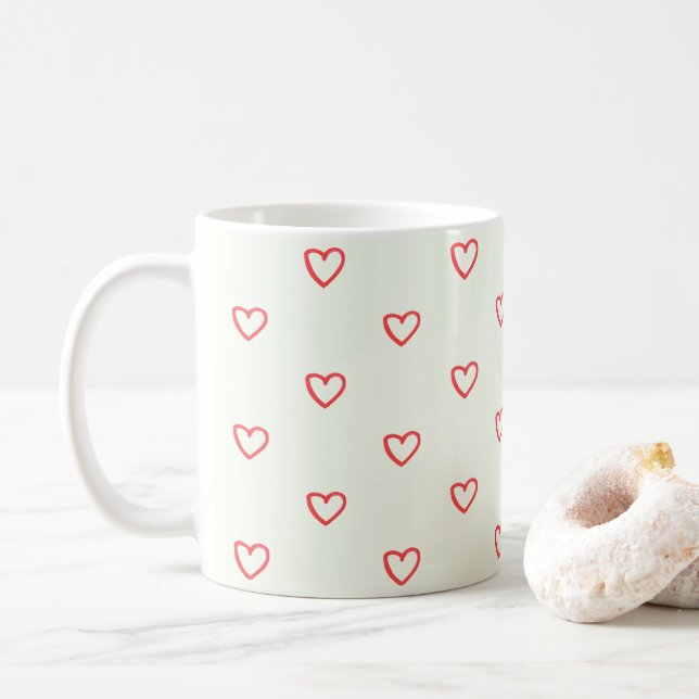 Mug Coeurs rouges Motif, mignonne, amour (Avec donut)