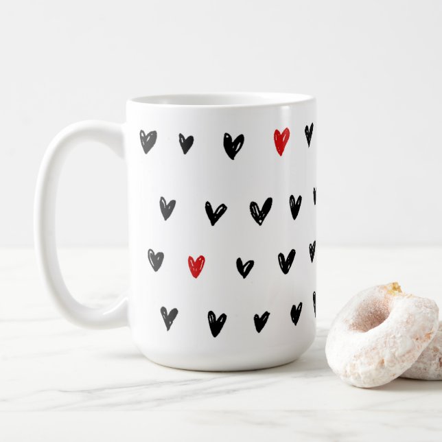 Mug Coeurs rouges noirs mignons (Avec donut)