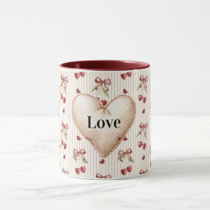 Mug Cœurs Rouges Rayures Cerises Nœuds Saint-Valentin