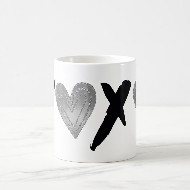 Mug Coeurs XOXO Noir Argent (Centre)
