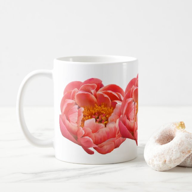 Mug Coffee Cup Coral Peonies (Avec donut)