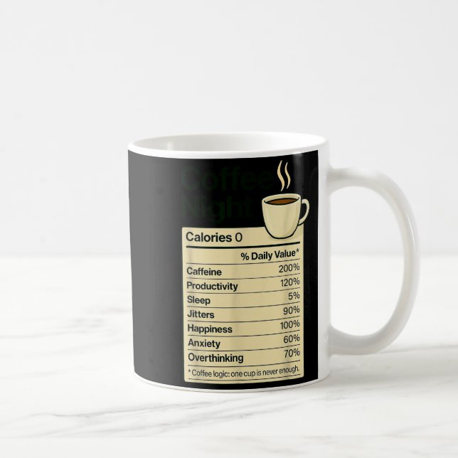 Mug Coffee Lover Night Funny Nutrition Facts Costume F (Droite)