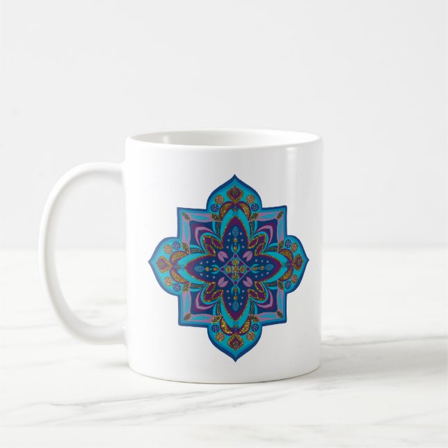 Mug Coffee mug, vibrant purple and blue mandala (Gauche)