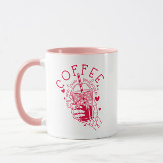Mug Coffee One True Soulmate Red Pink Hearts Skeleton