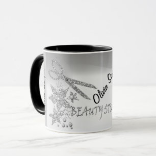 Mug Coiffeur Paillettes Ciseaux Brillants Fleurs Beaut