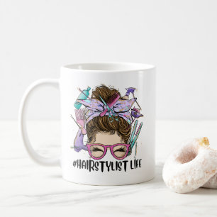 Mug Coiffeuse Life Messy Bun Salon de coiffure Coiffeu