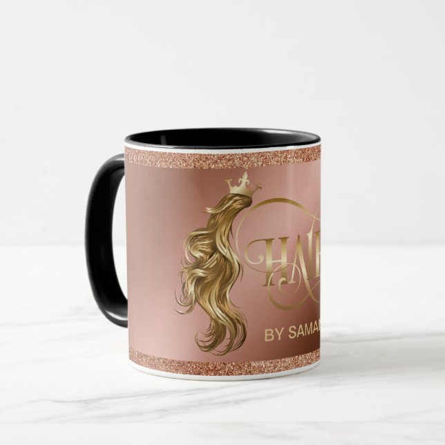 Mug Coiffeuse styliste moderne typographie or extensio (Devant gauche)