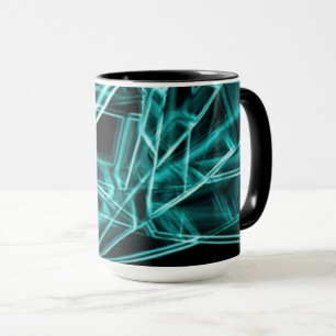 Mug coins carrés et taches "néon" cyan ou bleu ciel