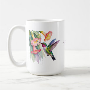 Mug Colibri à l'aquarelle avec fleurs
