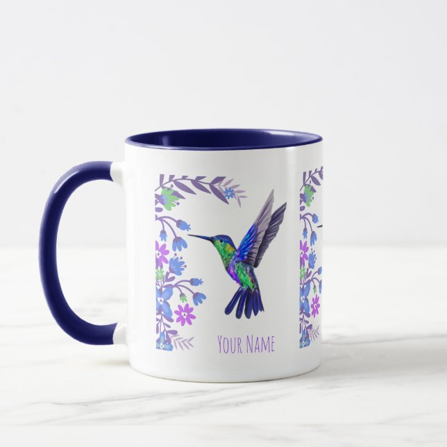 Mug Colibri Design Fleurs Botaniques Amateurs d'oiseau (Gauche)