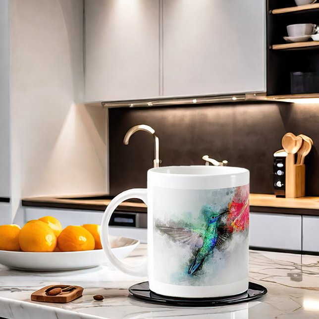 Mug Colibri volant avec fleur Aquarelle - 01 (Créateur téléchargé)