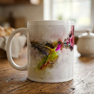 Mug Colibri volant avec fleur Aquarelle - 04