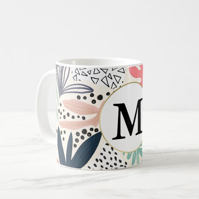 Mug Collage Abstrait couleur tropicale avec monogramme (Devant gauche)