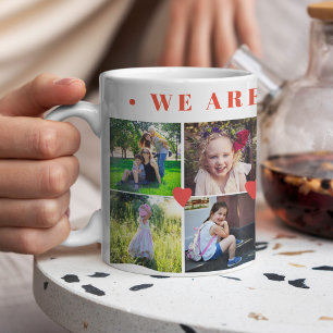 Mug collage de 12 photos nom de famille et cœurs rouge