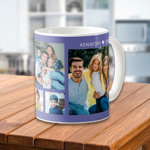 Mug Collage de 5 photos moderne Nom de famille Pervenc
