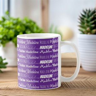 Mug Collage de nom personnalisé violet joli
