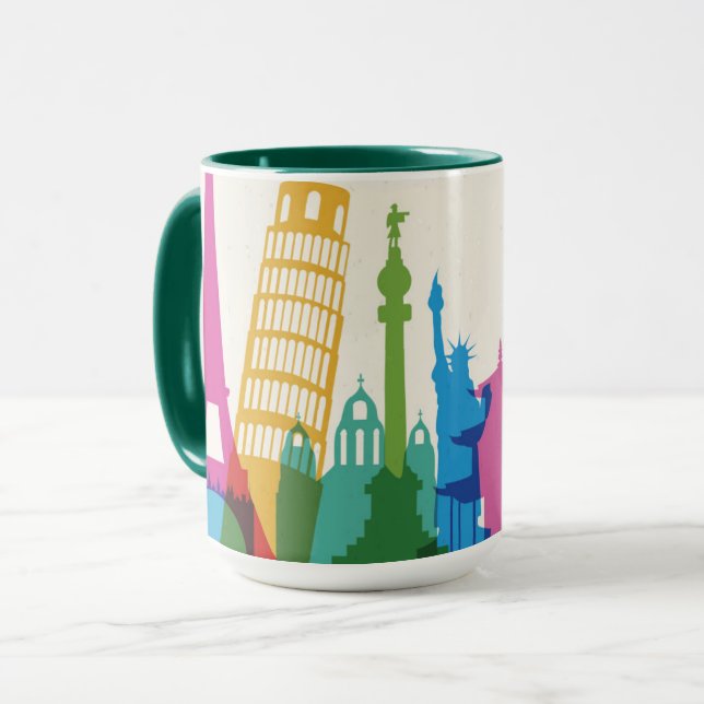 Mug Collage de pastel de monuments du monde (Devant gauche)