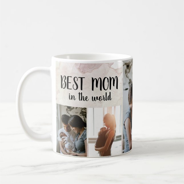 Mug Collage de photo de l'aquarelle de la maman (Gauche)