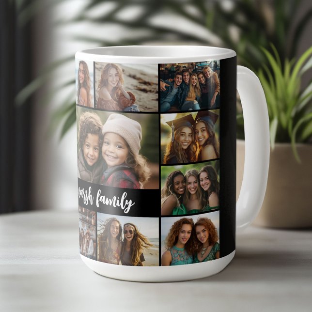 Mug Collage de photos - 13 photos Bloc de texte noir b (Custom Photo Mug)