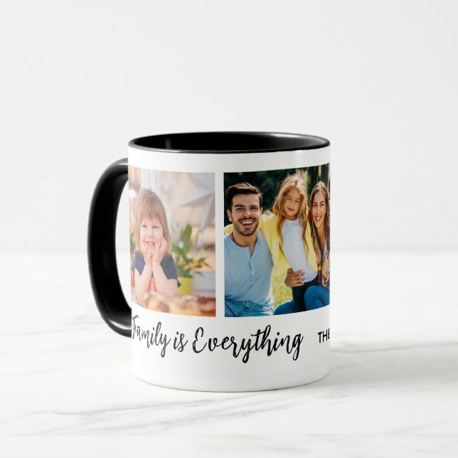 Mug Collage de photos 3 personnalisées Citation de nom (Devant gauche)