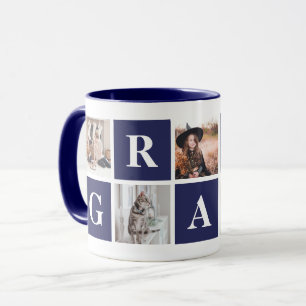 Mug Collage de photos bleues personnalisées pour gran