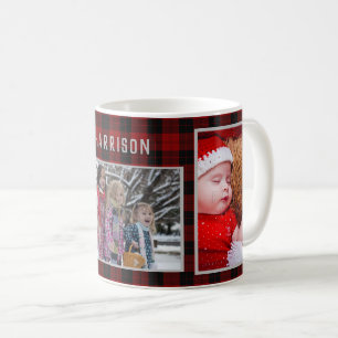 Mug Collage de photos de famille 3 images Red Plaid Ea