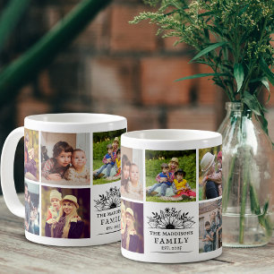 Mug Collage de photos de famille Fleur rustique noir e