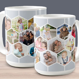 Mug Collage de photos en nid d'abeille 17 photos Gris